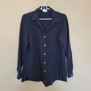 J.Jill Womens Button Down Shirt Small Navy Blue Gauze Long Sleeve Pockets